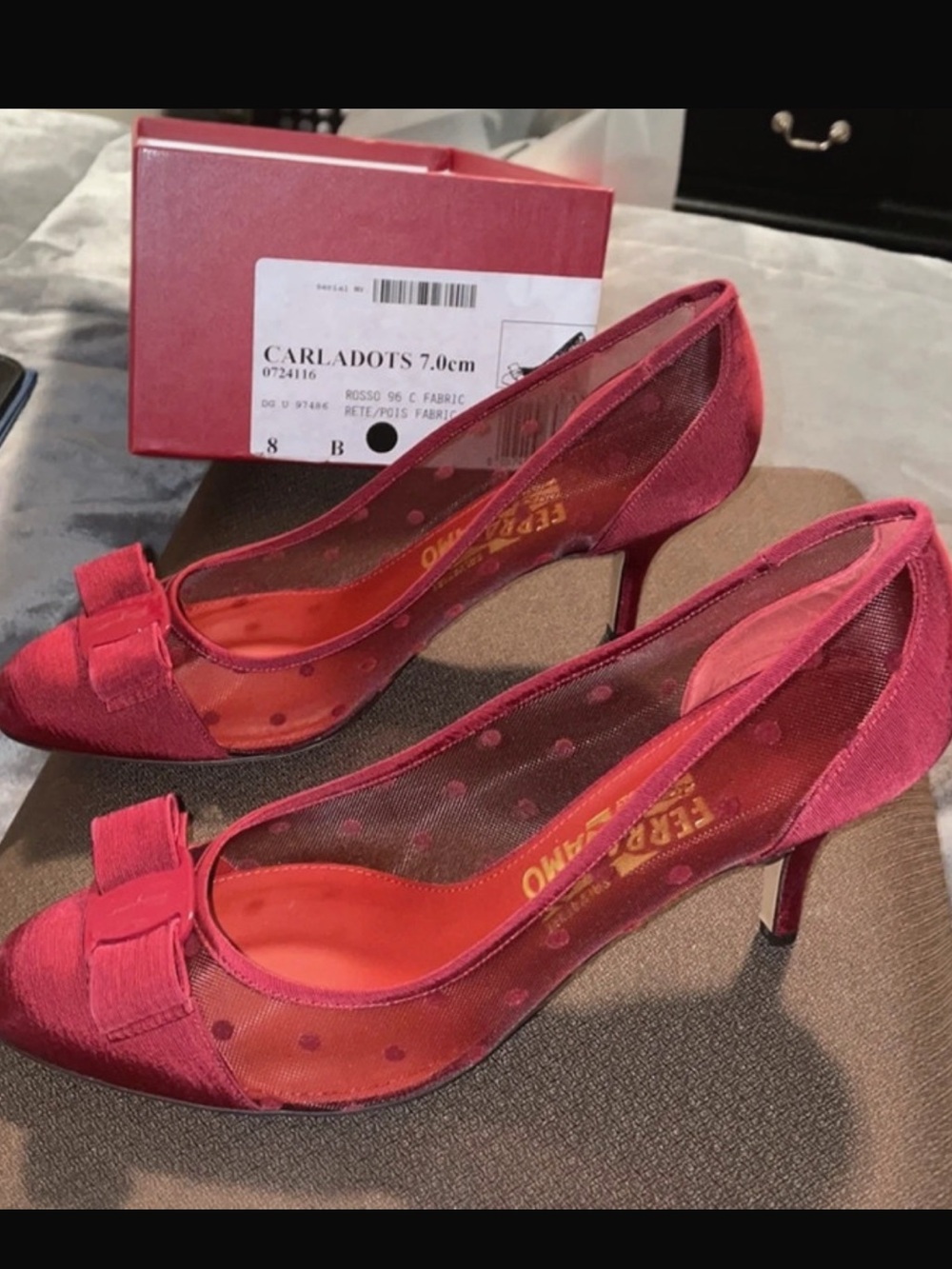 Salvatore Ferragamo Rose Pink Polka Dot Mesh Bow Pumps